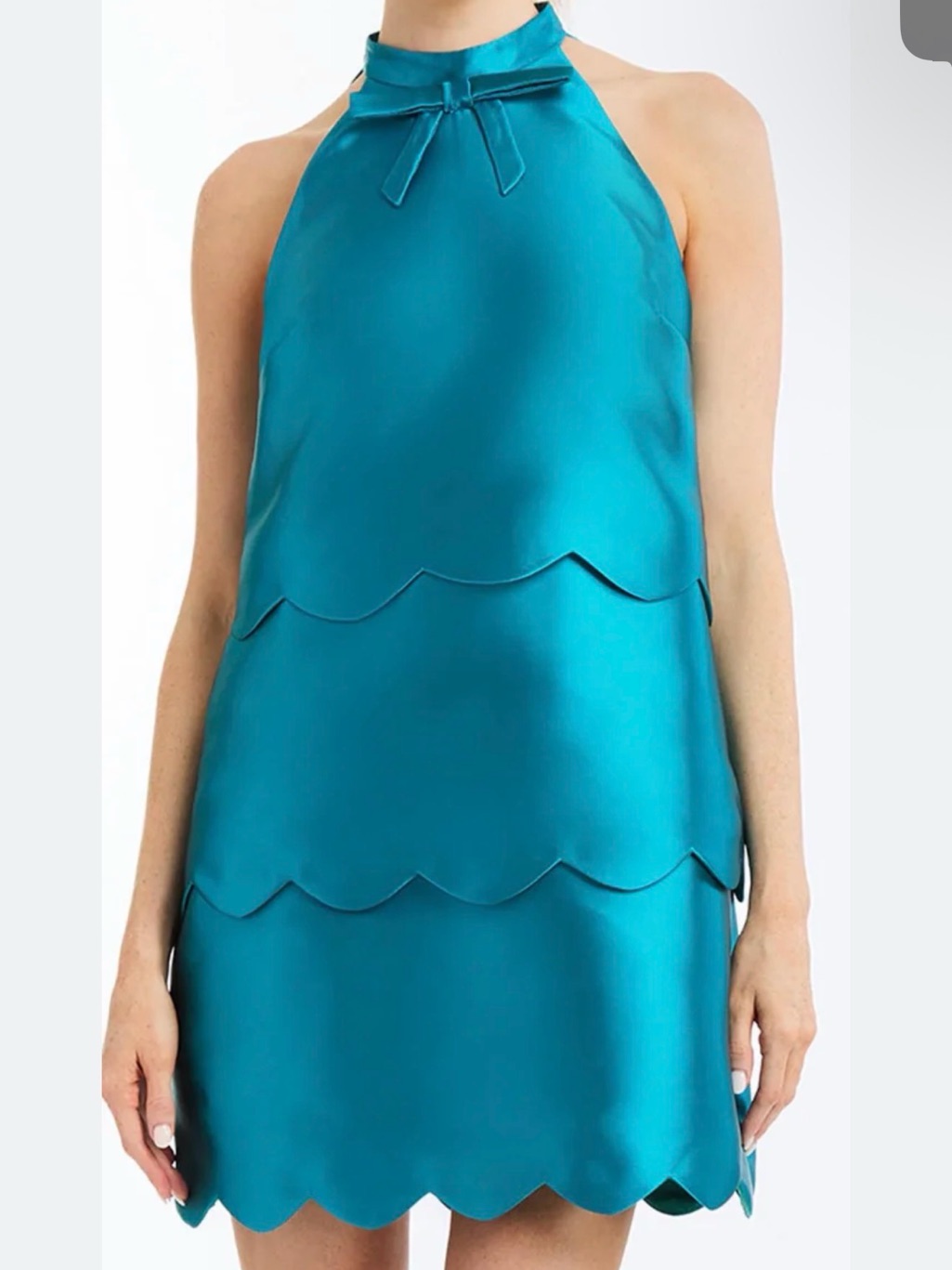 Convertible Teal Halter Scalloped Shift Dress